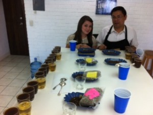 Ligia Paz and Guillermo Huezo in a common cupping day, Guatemala.